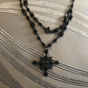 Vintage double strand black cross necklace